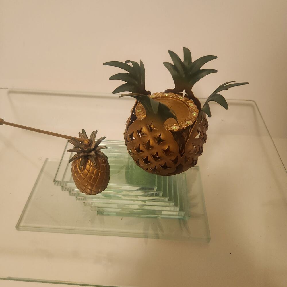 Vintage Brass Metal Party Lite Candle Holder with Snuffer Pineapple - Picture 1 of 4